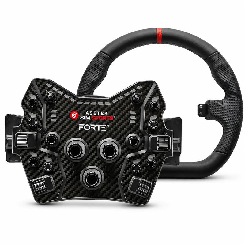 Asetek SimSports Forte GT Button Box (Black, Aluminum) – Forte GT Button Box + GT Closed D Black Leather Rim
