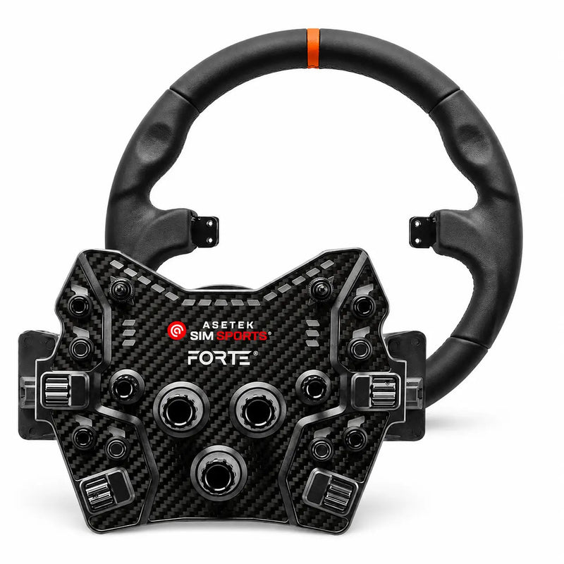 Asetek SimSports Forte GT Button Box (Black, Aluminum) – Forte GT Button Box + Round Black Leather Rim