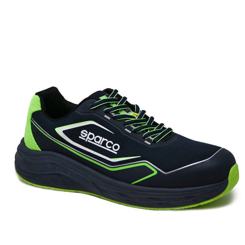 Sparco Safety Shoes S1PS Teamwork Willen ESD Sneaker Unisex Blue/Fluorescent Green — Navy blue / Fluorescent green